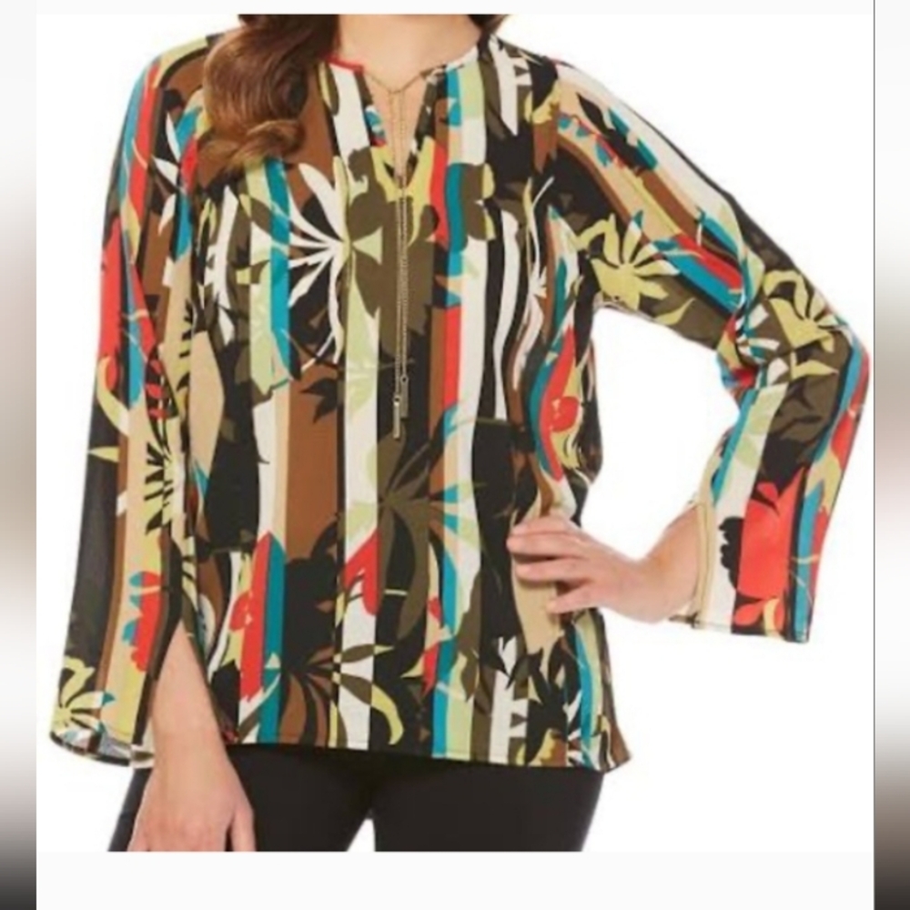 Rafaella Multicolor Striped & Floral Long-Sleeve Tunic
